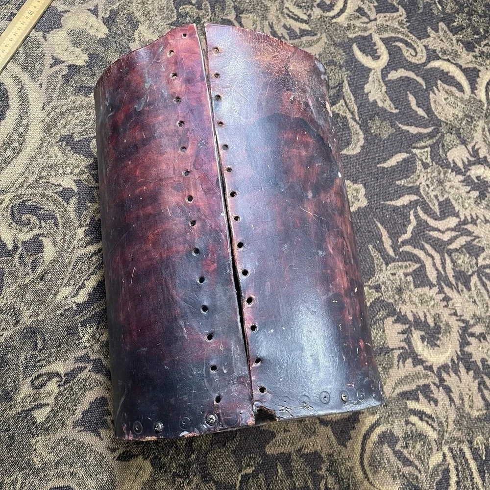 19th Century American Cactus Leather Wastebasket Bin Loop Lace 10.5